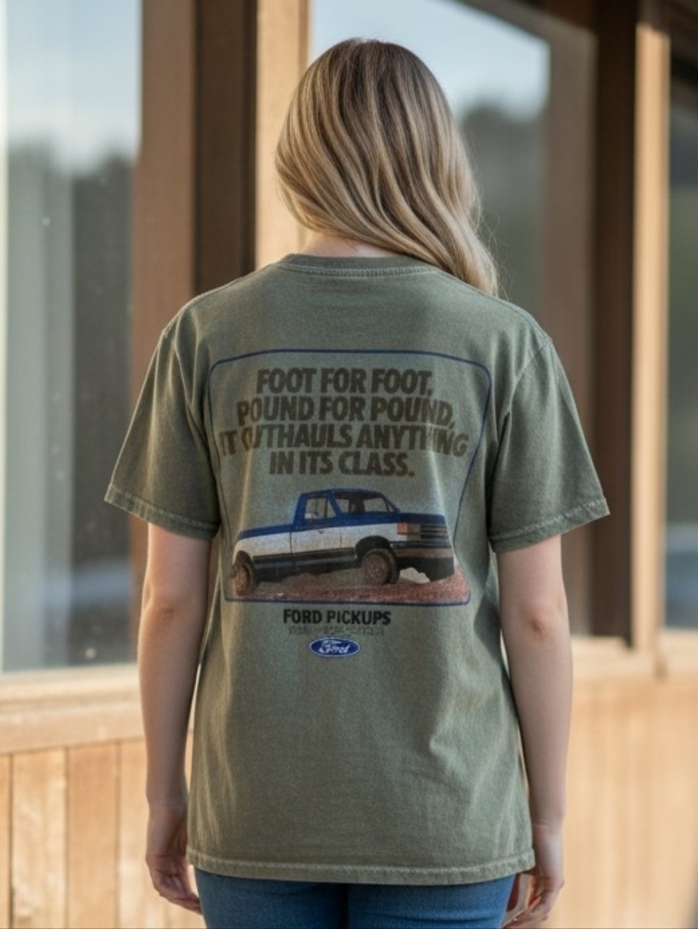 Men's Ford Green Short Sleeve Tee S with Blue Logo